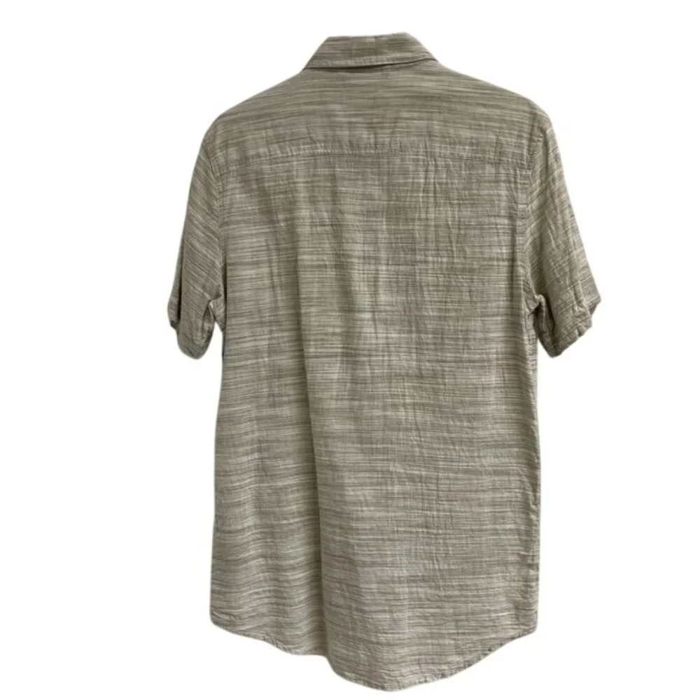 Free Planet Men's Beige Cotton Shirt Button-Down Striped Short Sleeve Large - Picture 4 of 6